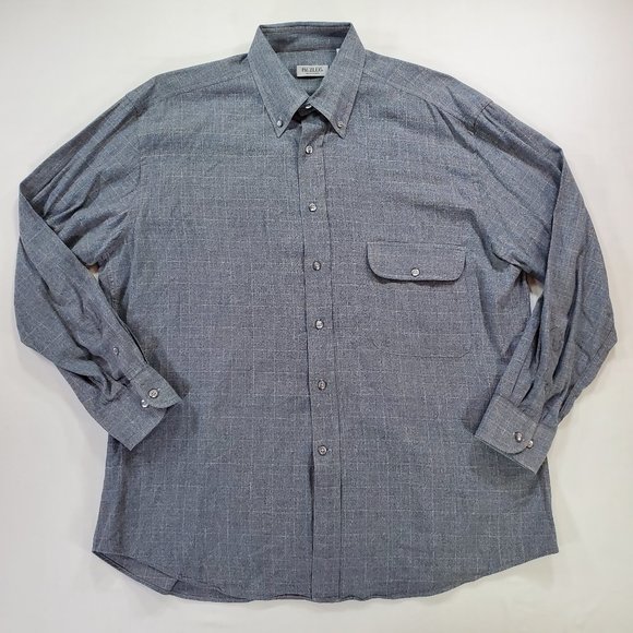 Pal Zileri Shirt Men Size 43 17" Gray Windowpane Plaid Casual Luxury Button Down - Picture 1 of 15